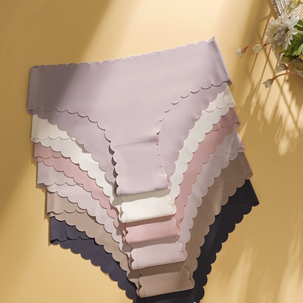 6pcs Breathable Solid Scallop Trim Briefs, Sexy Comfy Stretchy Women's Lingerie & Underwear Intimates Panties - Image 12