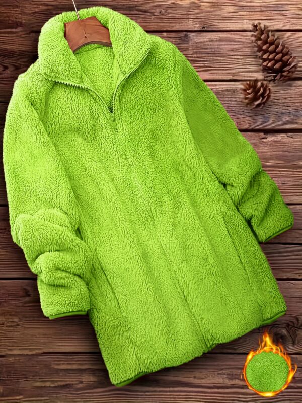 Zip Up Solid Teddy Coat, Casual Long Sleeve Winter Outerwear, Women's Clothing - Image 3