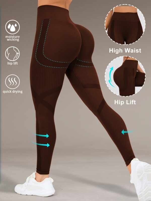 High Waist Butt Lifting Yoga Pants for Women - Moisture-Wicking, High Elasticity Workout Leggings with Wide Waistband, 90% Polyamide & 10% Elastane, Ideal for Running, Gym, and Fall/Winter Activewear, Yoga Wear | Sporty Leggings | Snug Fit, Butt Lifting L - Image 7
