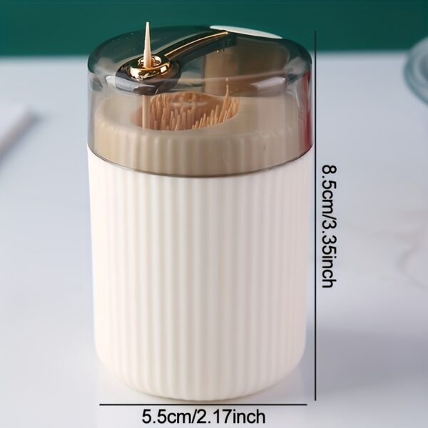 1pc, Toothpick Box, Light Luxury Creative Storage Toothpick Box, Creative Design Swab Jar, Automatic Release Press-type Plastic Toothpick Box, Dental Floss Box, Home Accessories - Image 2