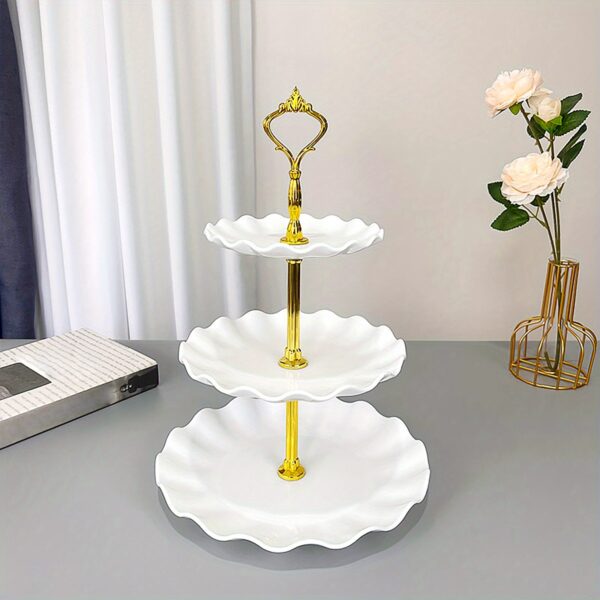 1pc, Elegant 3 Tier Cupcake Stand for Tea Parties, Weddings, and More - Ruffled or Laciness Design - Perfect for Decorating and Serving Desserts - Table and Kitchen Accessories - Image 3