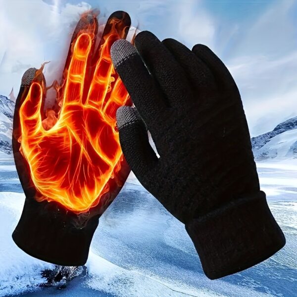 1/2/3 Pairs Knit Thermal Winter Gloves, Solid Color Touch Screen Thickened Sports Gloves For Cycling Hiking - Image 3