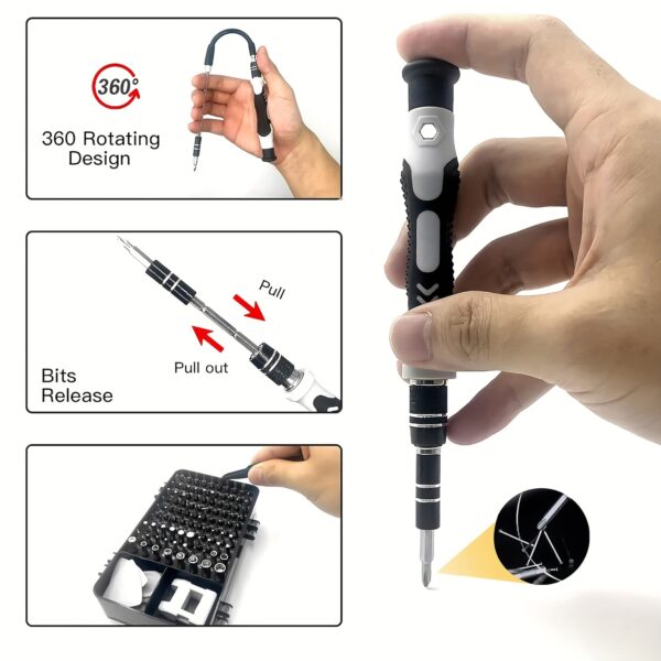 115-in-1 Precision Screwdriver Set, 115-in-1 Magnetic Repair Tool Kit, Anti-Slip Portable Tool Kit, Professional Screwdriver Tool Kit, Ergonomic Handle, Small Screwdriver For Mobile Phone, Computer, Watch, Laptop, Macbook, Glasses, Electronics - Image 5