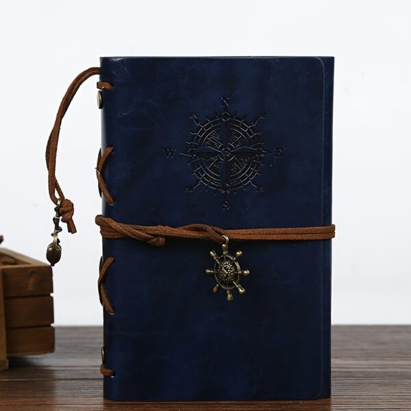 Vintage Leather Journal Notebook with Matte Finish and Plain Pages - Antique Pirate-Themed Nautical Compass Design Hardcover Writing Diary with Metal Clasp Closure and Spiral Ring Binder - Image 6
