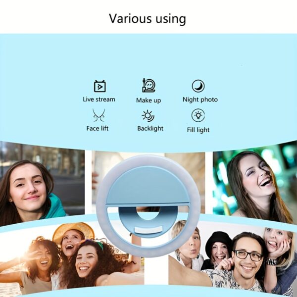 Good quality LED Selfie Ring Light Battery Rechargeable Ring Lamp for Smart Phone Computer Makeup warm white light - Image 10