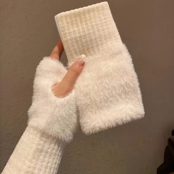 Women'S Cozy Fingerless Gloves - Soft, Warm, and Stylish Winter Gloves in Pure White, Perfect for Cold Weather or Casual Wear, Hand-Washable, Ladies Gloves - Image 3