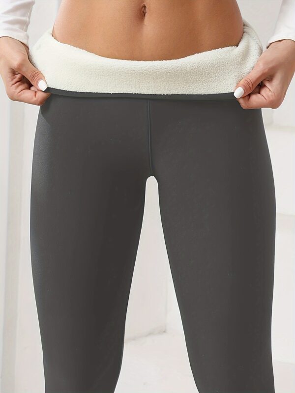 High Stretch Autumn And Winter Women's Plush Lined Sherpa Leggings, Solid Color Yoga Fitness Pants For Outdoor Running And Warm Pants - Image 3