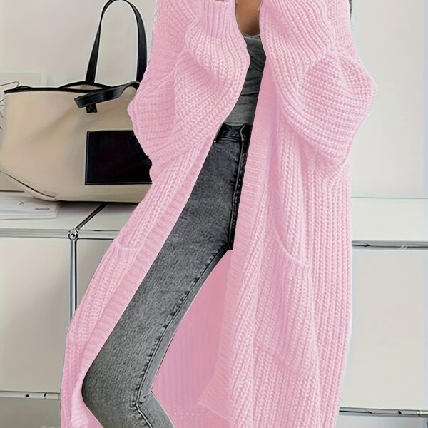 Solid Open Front Cardigan, Casual Long Sleeve Drop Shoulder Long Length Outwear, Women's Clothing - Image 20