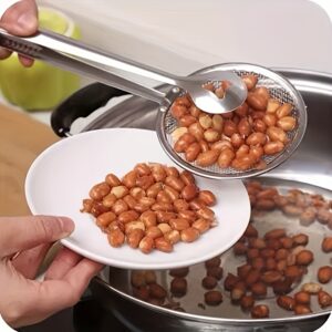 Stainless Steel Kitchen Strainer Spoon & Tongs - High-Temperature Resistant, Perfect for Frying Foods