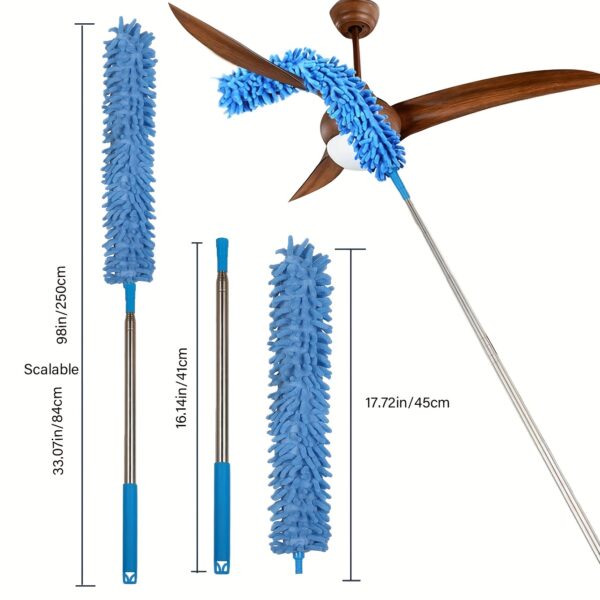 Extendable Microfiber Duster - 63.5-142.24cm Stainless Steel Handle, Reusable & Washable for Ceiling Fans, High Ceilings, Blinds, Furniture & Car Cleaning - Image 7