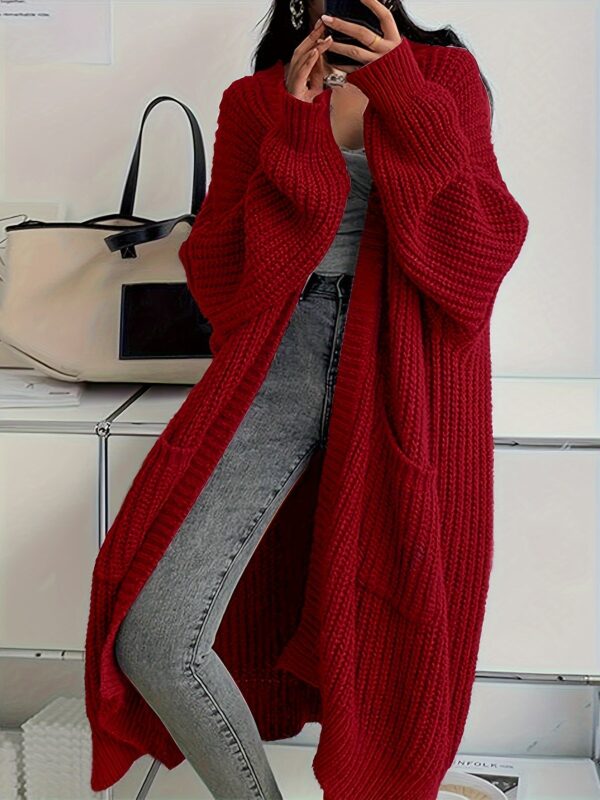 Solid Open Front Cardigan, Casual Long Sleeve Drop Shoulder Long Length Outwear, Women's Clothing - Image 8