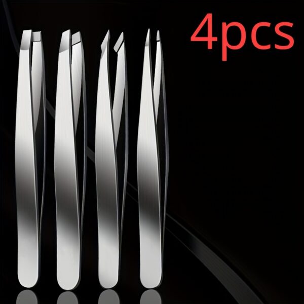 4pcs Professional Tweezers - Perfect For Eyebrow Hair Removal, Splinter & Ingrown Hair Removal & More - With Storage Bag & For Men & Women - Image 2