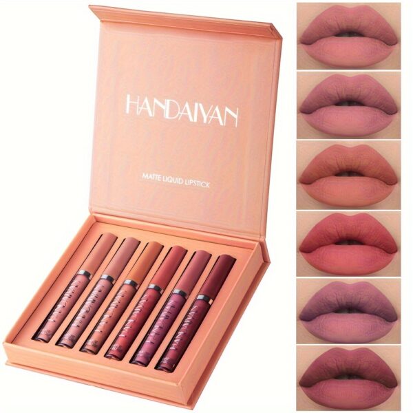 6 Pcs Matte Liquid Lipstick Makeup Set, Matte Liquid Long-Lasting Wear Non-Stick Cup Not Fade Waterproof Lip Gloss - Image 2