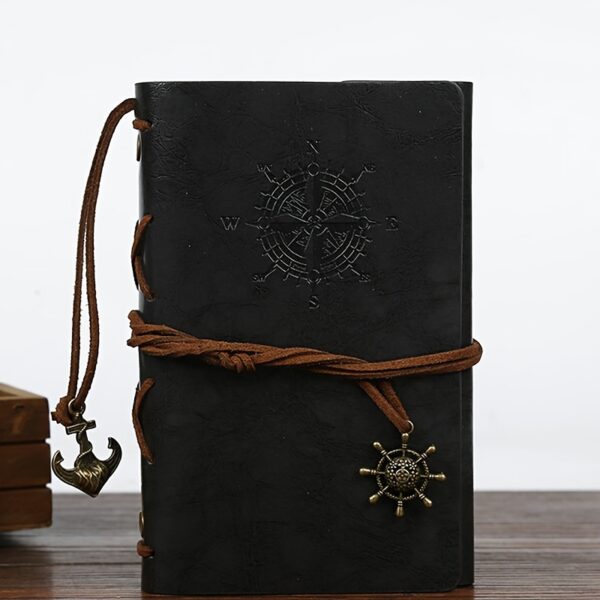 Vintage Leather Journal Notebook with Matte Finish and Plain Pages - Antique Pirate-Themed Nautical Compass Design Hardcover Writing Diary with Metal Clasp Closure and Spiral Ring Binder - Image 4