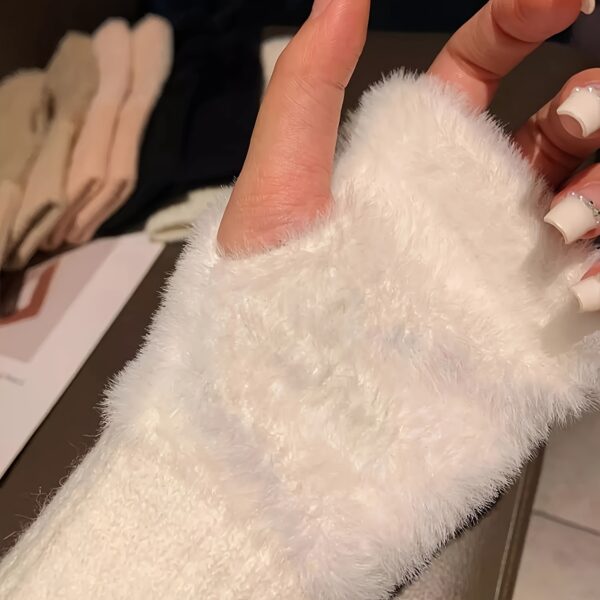 Women'S Cozy Fingerless Gloves - Soft, Warm, and Stylish Winter Gloves in Pure White, Perfect for Cold Weather or Casual Wear, Hand-Washable, Ladies Gloves - Image 10