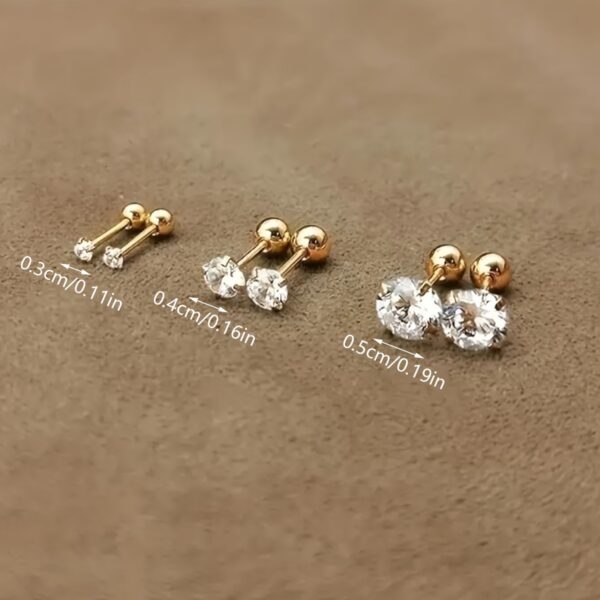 1 Pair or 3 Pairs Stainless Steel 18K Gold Plated Four-claw Twisted Ball Zirconia Earrings - Image 2