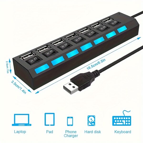 High Speed 4/7ports USB Splitter Hub USB Hub 2.0 Use Power Adapter USB 2.0 Multiple Expander Switch Hub Docking Stations 30CM Cable - Image 2