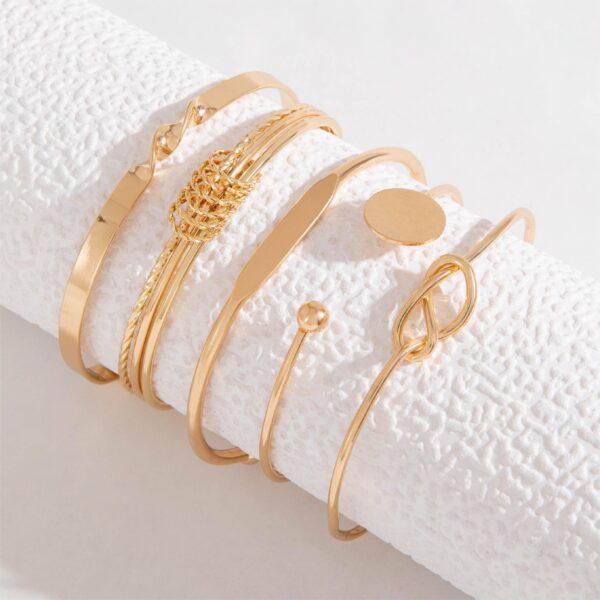 5pcs/set Bangle, Minimalist Geometric Round Glossy Alloy Bangle Bracelet, Retro Trendy Knotted Open Cuff Bangle Set For Women - Image 2
