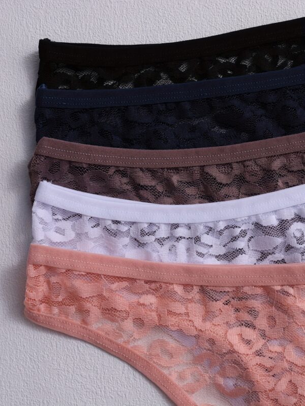 5pcs for Women, Mid-Rise, Transparent Floral Design, Sexy Lingerie, Breathable Underwear In - Image 3
