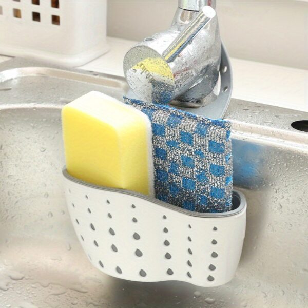 1pc Hanging Basket, Sink Sponge Rack, Sink Organizer, Silicone Storage Box, Hangable Multifunctional Drainage Adjustable Shoulder Strap, Sponge Rack For Kitchen Sink Absorption And Kitchen Bathroom Faucet Hanging Basket Storage, Kitchen Supplies - Image 3