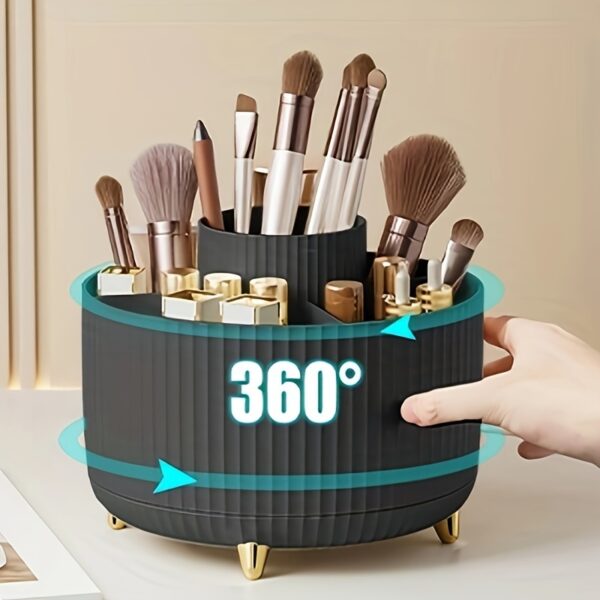 1pc Makeup Brush Storage Box, 360° Rotating Makeup Brush Organizer, 5-Compartment Large Capacity Brush Rack, Desktop Multifunctional Lipstick, Pen, Stationery Organizer For Storage And Organization - Image 2