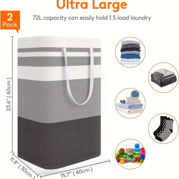 Large Laundry Basket, Freestanding with Expandable Folding Clothes Rack, Suitable for Dorm and Home Clothing Toys - Gradient Gray, 74.99L, Suitable for Hotel, Laundry Baskets - Image 6