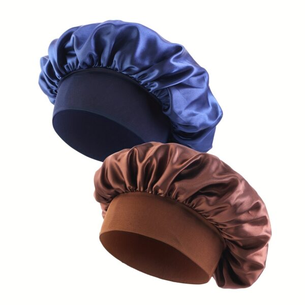 2pcs/set Solid Color Satin Bonnet Classic Elastic Sleeping Night Cap Soft Bath Shower Cap Imitation Silk Elastic Hair Bonnets For Women - Image 15