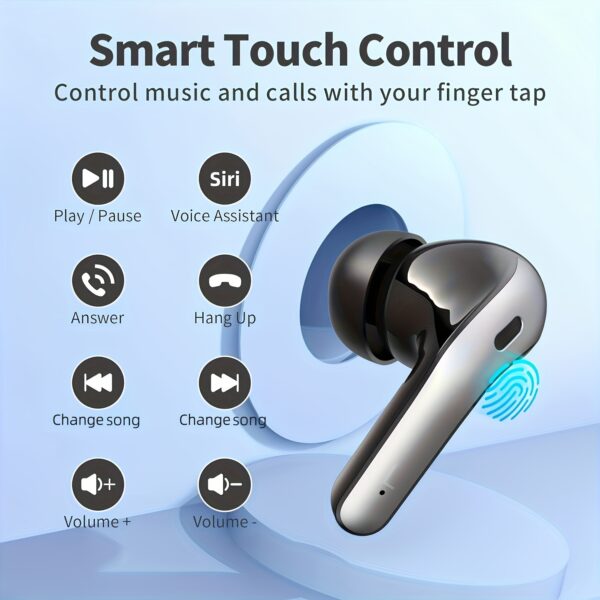 LIFEBEE Wireless Earbuds with 60H Playback, LED Power Display, Noise Cancelling Voice Call, Touch Control, Lightweight In-Ear Headphones with Condenser Mic, Rechargeable Lithium Polymer Battery, Type-C USB Charging, Compatible with Cellphones - Adult Use - Image 4