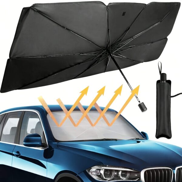 1pc Portable, Foldable Car Windshield Sunshade, Protect Your Car From The Sun, 140*80cm For SUV/Off-Road General, Black - Image 3