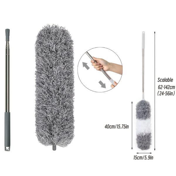 Extendable Microfiber Duster - 63.5-142.24cm Stainless Steel Handle, Reusable & Washable for Ceiling Fans, High Ceilings, Blinds, Furniture & Car Cleaning - Image 4