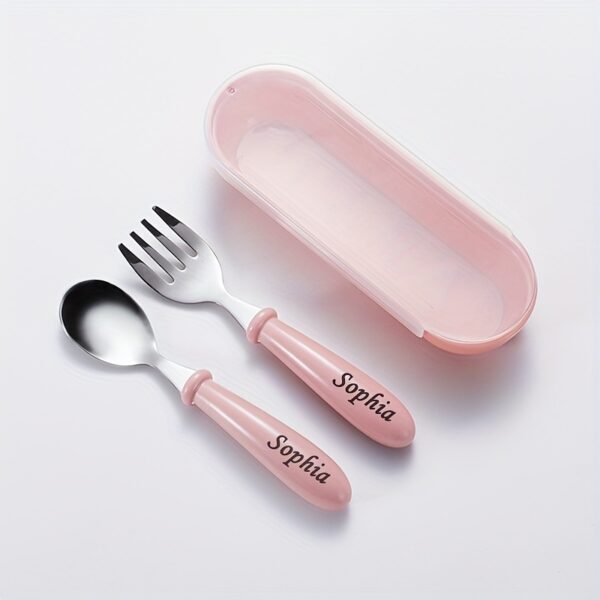 [Customized] Personalized Any Name Children's Tableware Spoon And Fork Storage Box Set, Children's Tableware Set Easter Gift - Image 2