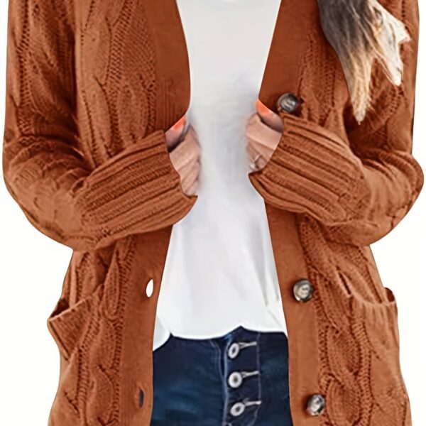 Cozy Cable Knit Cardigan - Chic Button-Up Design - Warm Long Sleeve Top for Women, Perfect for Fall & Winter - Image 15