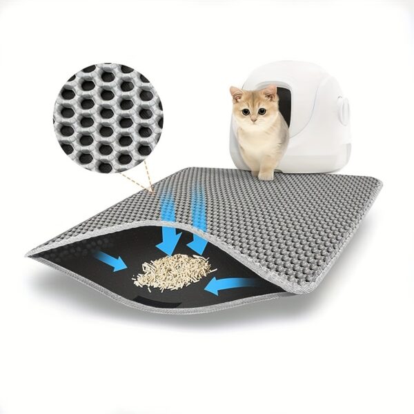 1pc Gray Double-layer Cat Litter Mat Filter Prevents Cat Litter from Being Carried Out and Splashed, Washable and Controllable Cat Litter Tray Mat - Image 2