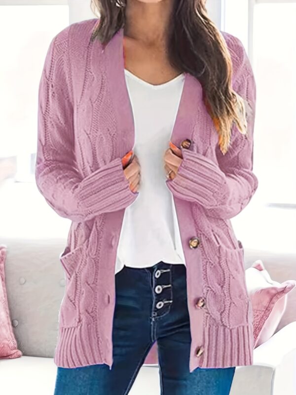 Cozy Cable Knit Cardigan - Chic Button-Up Design - Warm Long Sleeve Top for Women, Perfect for Fall & Winter - Image 10