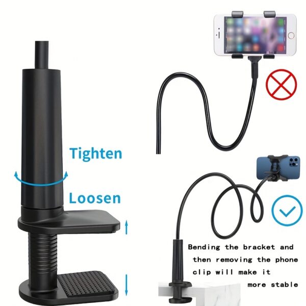 Gooseneck Phone Holder Bed Flexible Arm, Overall Length 75.01 Cm, 360 Adjustable Clamp Clip, Overhead Cell Phone Mount Stand For Bed, Desk, All Cellphone - Image 2