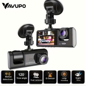 Vavupo 1080P 2&3 Channel Dash Cam for Cars - Front, Inside & Rear View with IR Night Vision, Loop Recording, Wide Angle Lens, and 5.08cm IPS Display