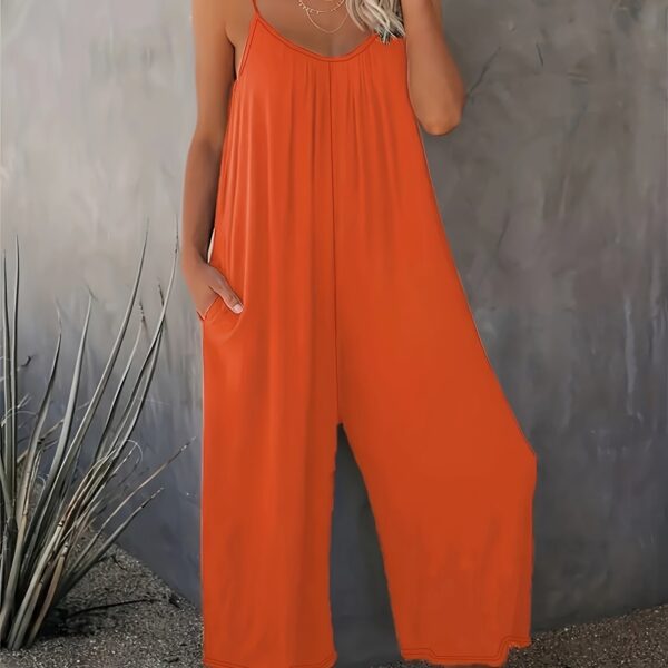 Women'S Light Blue Sleeveless Jumpsuit with Pockets - Casual Polyester Knit Fabric, V-Neck, Summer 2023, Beach Coverup, Beach Coverup Jumpsuit | Casual Style Jumpsuit | Knit Construction - Image 21