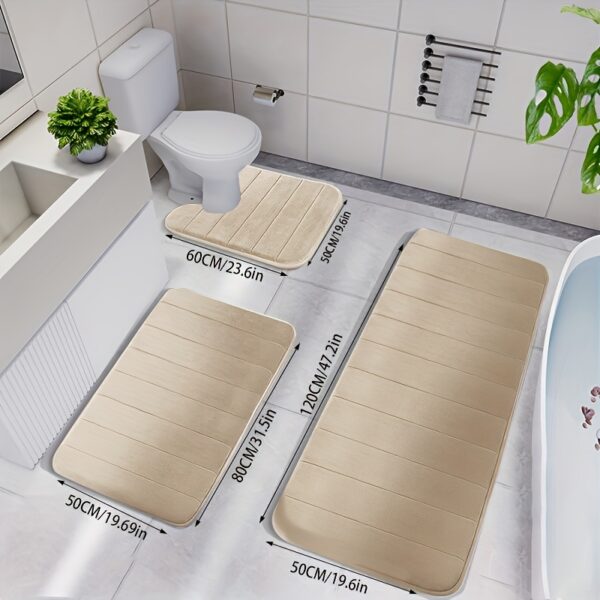 3pcs Memory Foam Strip Bath Mats, Fast Absorbent Washable Bath Mat, Non-slip Thickened Bath Rug, Machine Washable Carpet, Soft And Comfortable, Shower Room Carpet, kitchen Area Rugs, Laundry, bedrooom, shower, indoor mat, Bathroom Accessories - Image 3