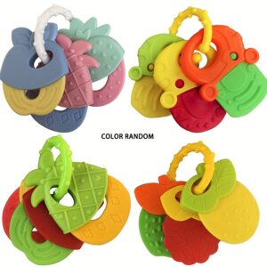 Silicone Teething Toys for Babies, Including Key-Shaped And Fruit-Shaped Teethers, Suitable for Infant Boys And Girls.