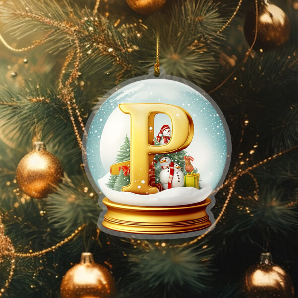 Acrylic Crystal Globe Christmas Ornament with Snowman Figurine - Hanging Alphabet Letters A-Z, Art Deco Style, Thanksgiving & Christmas Tree Decor, No Battery Required - Image 2
