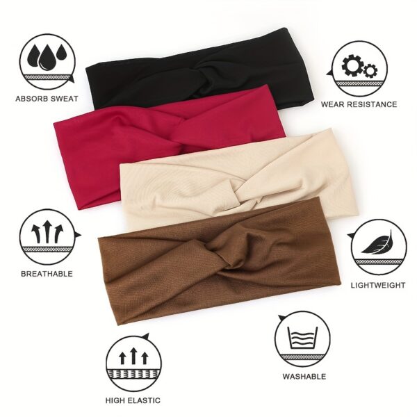 1pcs Solid Color Headband Twist Knotted Hair Band Elastic Hair Band Non Slip Sweat Band Headwear - Image 8