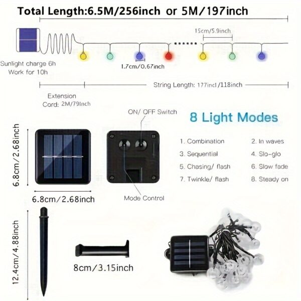 1pack, 20/50/100 LED Large Light Bulb, Solar Crystal Ball, Bubble Light String, Solar Outdoor Light Strip, 8 Lighting Modes, Solar Light String For Garden, Camping, Party, Independence Day, Christmas, Wedding, Ball, Birthday, Courtyard Decoration - Image 6