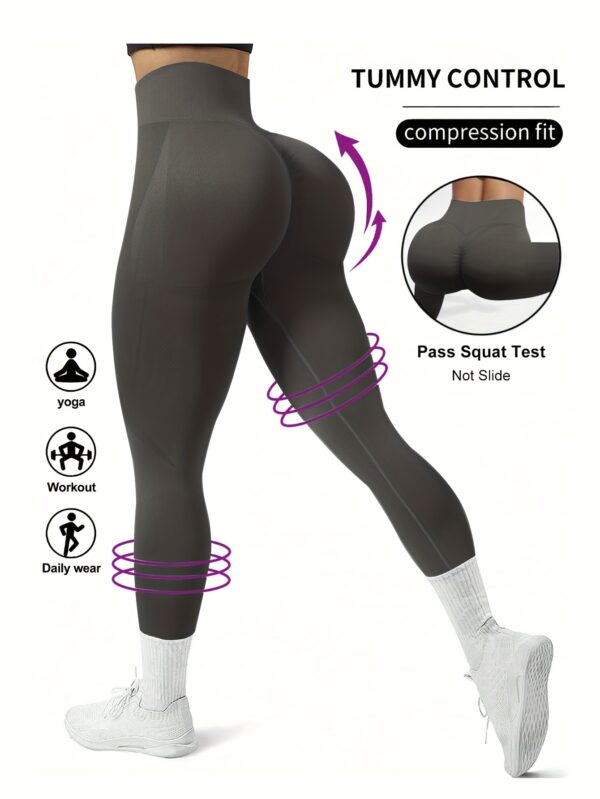 High Waist Solid Color Seamless Yoga Leggings, Women's Activewear, Wide Waistband Fitness Running Workout Sports Pants - Image 6
