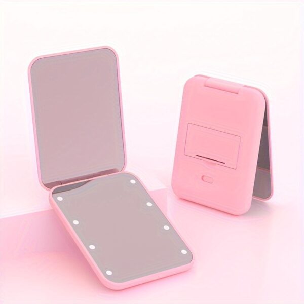 1X/3x Magnified LED Mini Travel Makeup Mirror, Compact, Double-Sided, Portable, Folding, Hand-Held, Small Lighting, Unscented, Plastic Surface, Non-Rechargeable Button Battery (Diameter≥20mm) Power, Varnished Plastic Frame, with Cartoon Theme, for Gift - Image 5