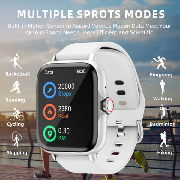 DESERTCAT Smart Watch, 1.83" Full Touch Screen, Activity Tracker with Call & Message Functions, Pedometer, Multiple Sports Modes, Compatible with iOS/Android Devices, Simple Style, Silicone Strap, Alloy Case, Ideal Gift for Any Occasion, Smart Watch for A - Image 4