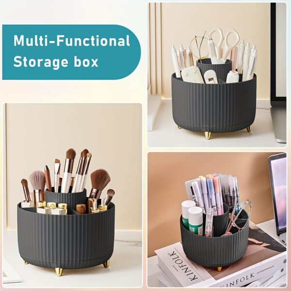 1pc Makeup Brush Storage Box, 360° Rotating Makeup Brush Organizer, 5-Compartment Large Capacity Brush Rack, Desktop Multifunctional Lipstick, Pen, Stationery Organizer For Storage And Organization - Image 9