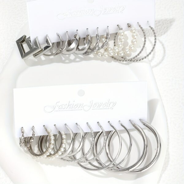 12 Pairs Of Classic Fashion Several C-ring Ladies' Earrings Set Holiday Couple Girls' Jewelry Gifts - Image 5