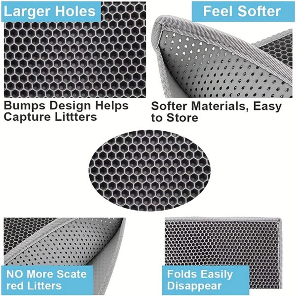 1pc Gray Double-layer Cat Litter Mat Filter Prevents Cat Litter from Being Carried Out and Splashed, Washable and Controllable Cat Litter Tray Mat - Image 5