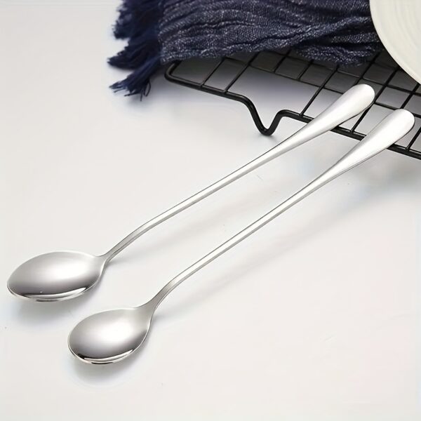 Set Of 8 Stainless Steel Long-handled Spoons For Ice Tea, Coffee, Ice Cream, Dishwasher Safe, Kitchen Accessories - Image 4