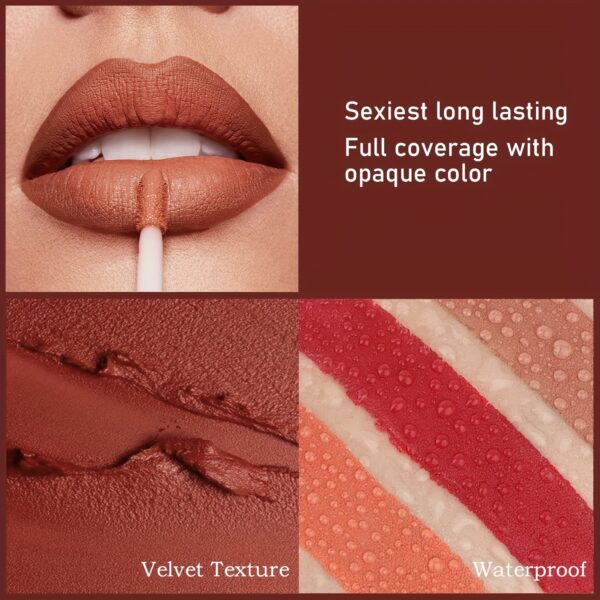 6 Pcs Matte Liquid Lipstick Makeup Set, Matte Liquid Long-Lasting Wear Non-Stick Cup Not Fade Waterproof Lip Gloss - Image 9